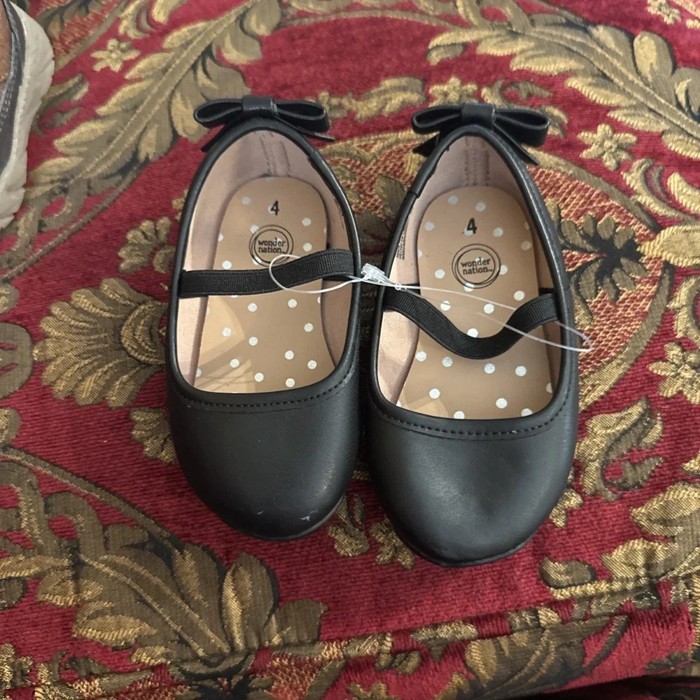 Infant Toddler Girls Size 4 Mary Jane Ballerina Black Slip On Dress Shoes